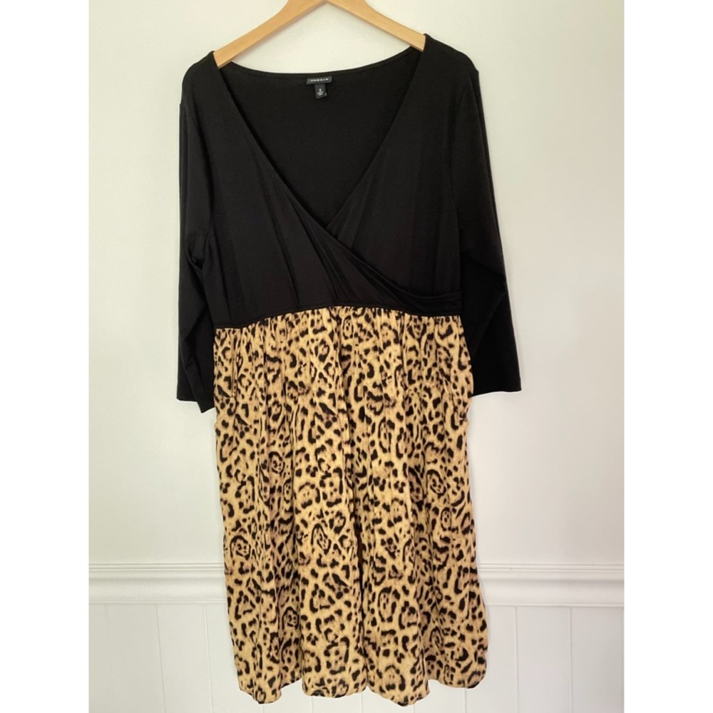 Torrid 2 Faux Wrap Cheetah Print Midi Dress w/Pockets SZ 18/20 2X D4